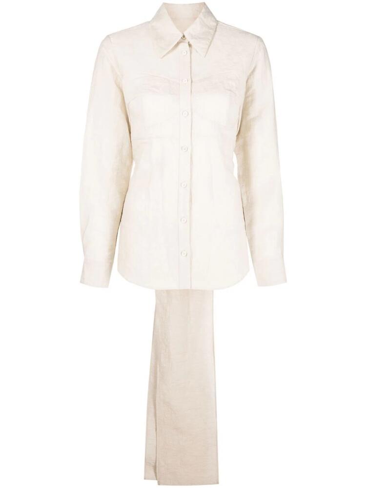 Uma Wang bow-embellished long-sleeve shirt - Neutrals Cover