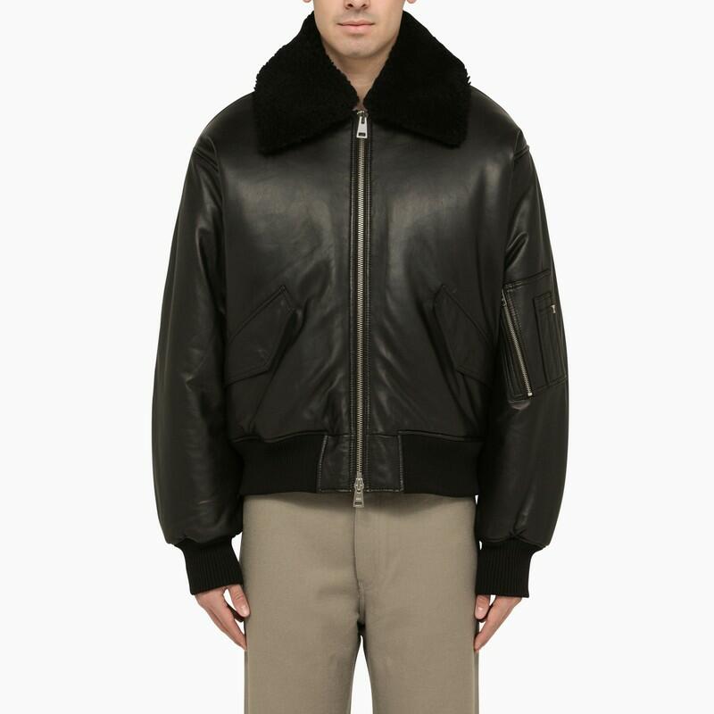 Ami Paris Black leather bomber jacket Cover