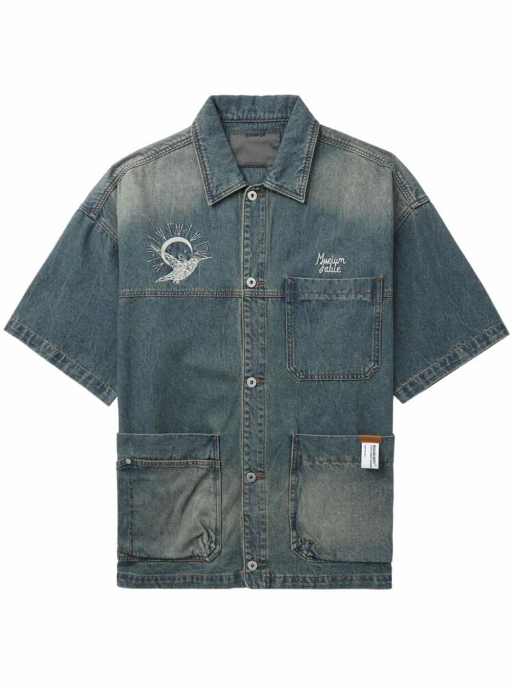 Musium Div. bird-embroidered denim shirt - Blue Cover