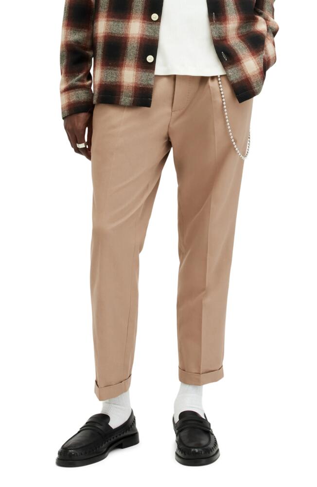 AllSaints Tallis Pleated Cotton & Wool Trousers in Toffee Taupe Cover