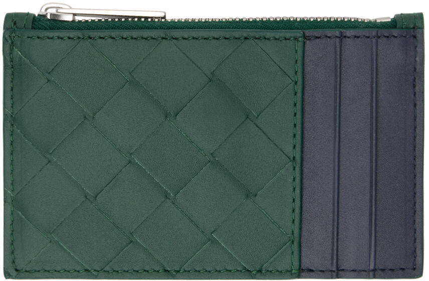 Bottega Veneta Green & Navy Intrecciato Zippered Card Holder Cover