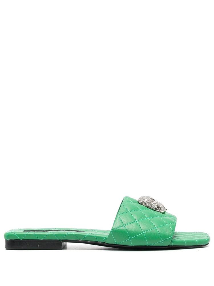 Philipp Plein Crystal Skull matelassé slides - Green Cover