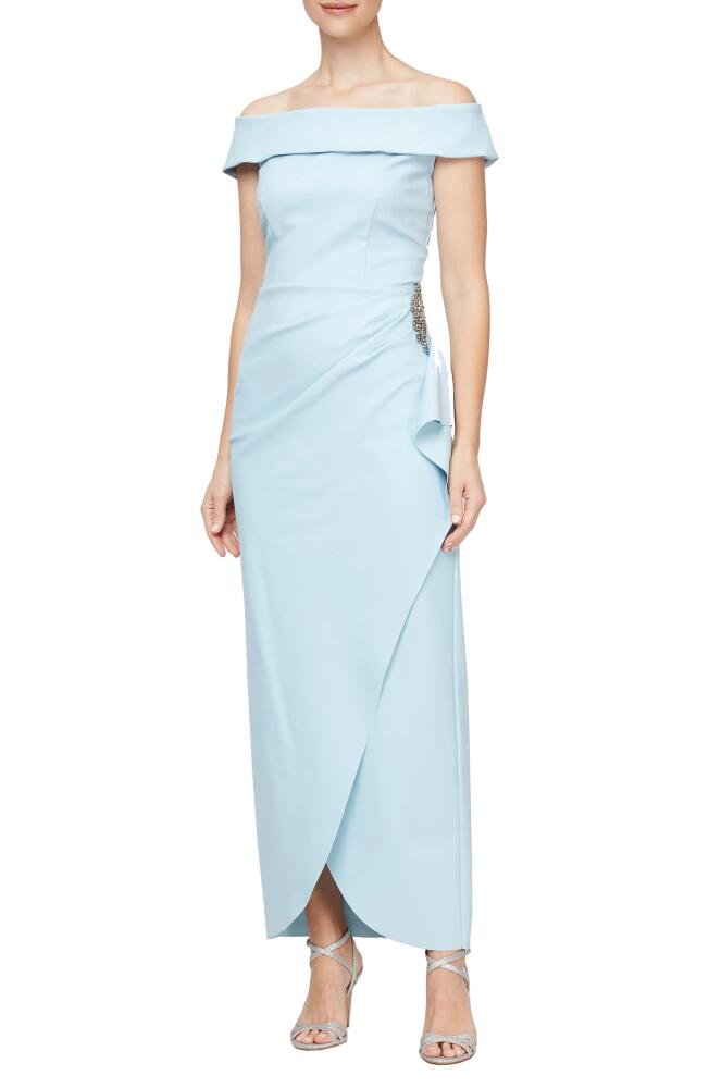 Alex Evenings Off the Shoulder Side Swept Evening Gown in Light Blue Cover