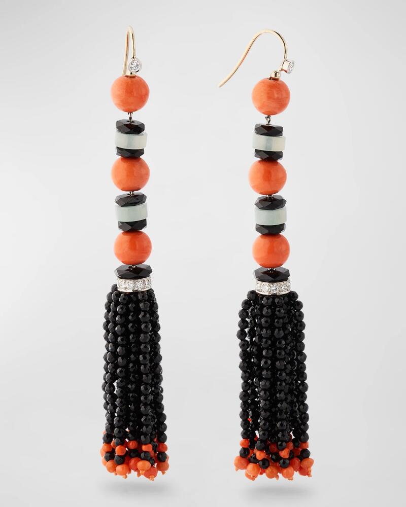 NM Estate Estate Platinum Coral and Onyx Bead Tassel Earrings Cover