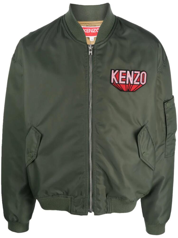 Kenzo logo-patch cotton bomber jacket - Green Cover