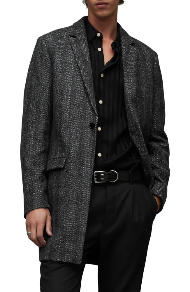 AllSaints Manor Herringbone Wool Blend Coat in Black Cover