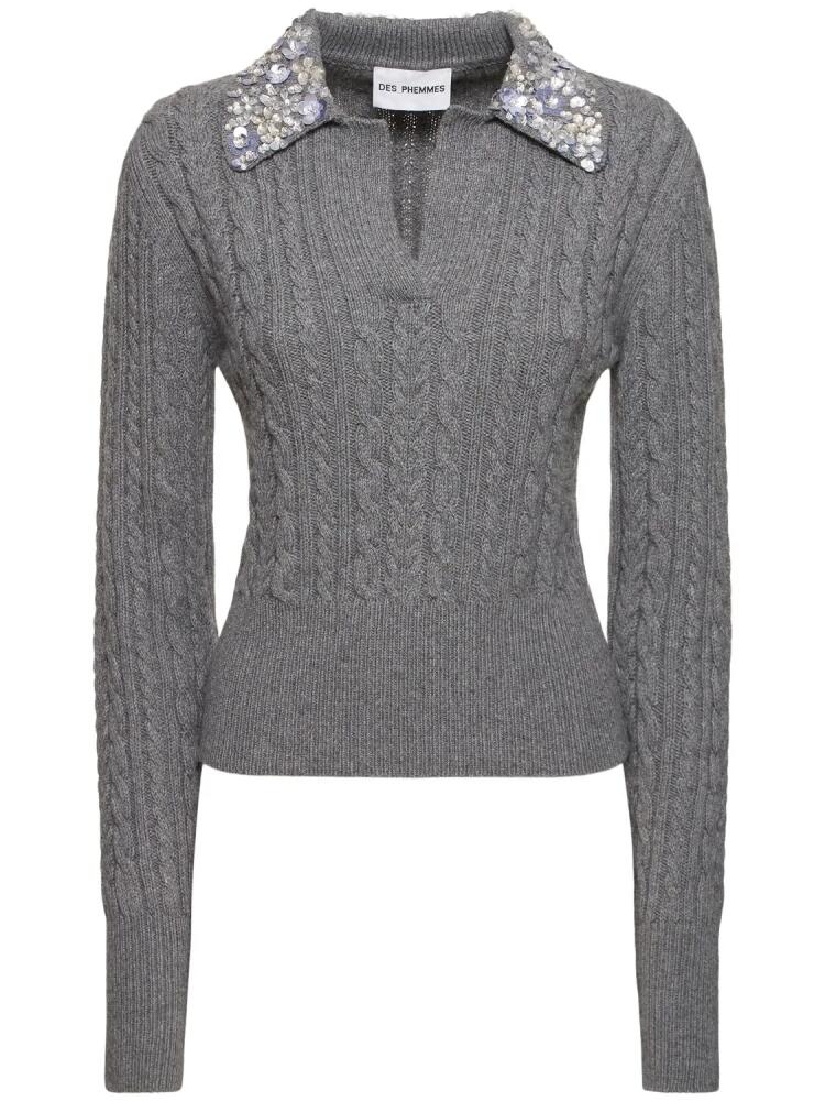 DES PHEMMES Embellished Cable Knit Polo Sweater Cover