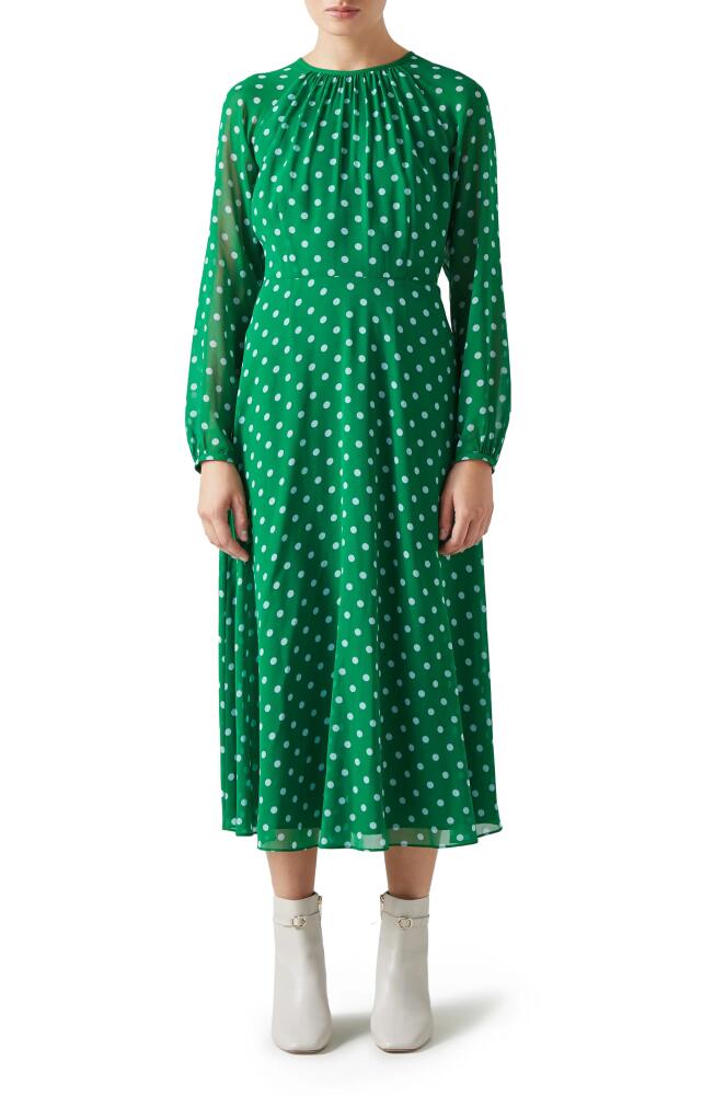 LK Bennett Addison Polka Dot Long Sleeve Midi Dress in Green Cover