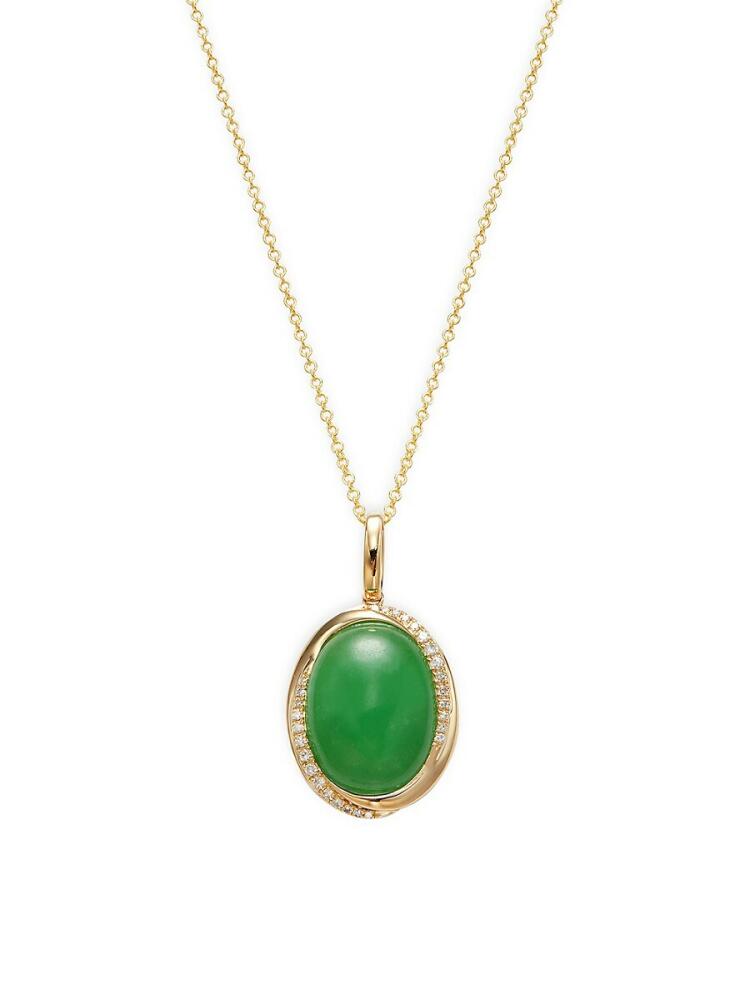 Effy Women's 14K Yellow Gold, Green Jade & Diamond Pendant Necklace - Yellow Gold Cover