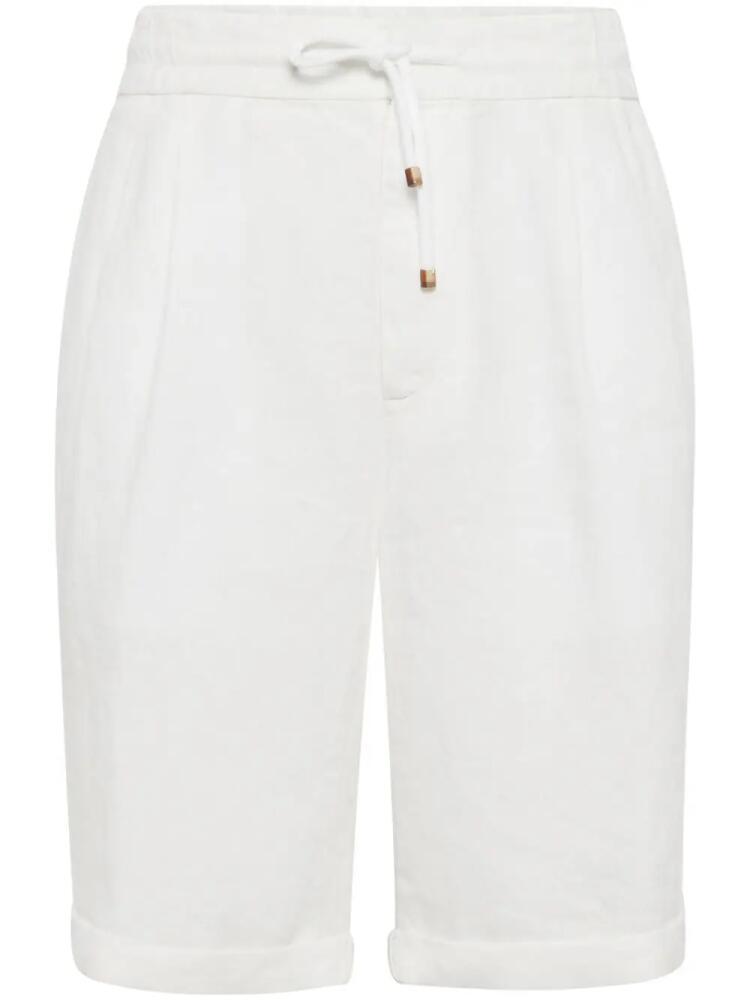 Brunello Cucinelli drawstring linen bermuda shorts - White Cover