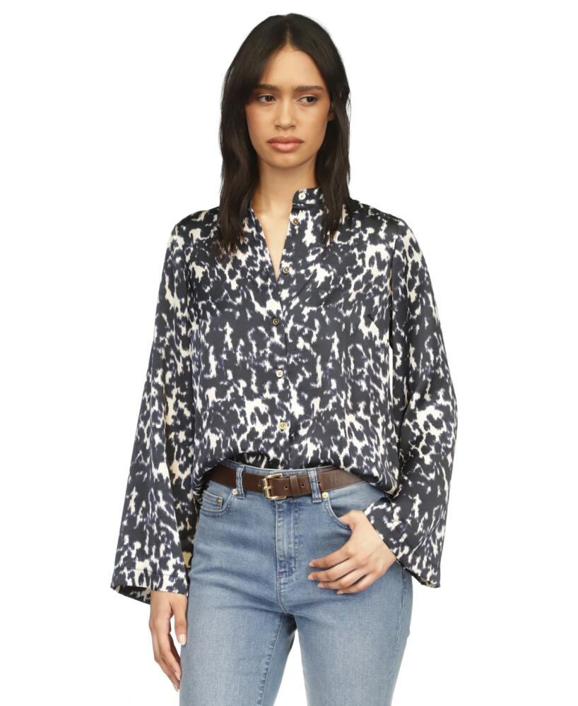 Michael Michael Kors Women's Printed Button-Front Flare-Sleeve Top - Admiral Cover