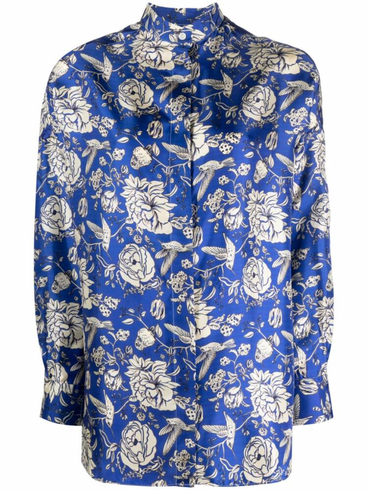 Destin flower-printed silk shirt - Blue Cover