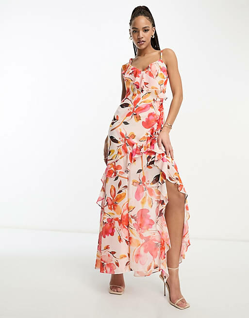 Ever New ruffle maxi dress in red floral Cover