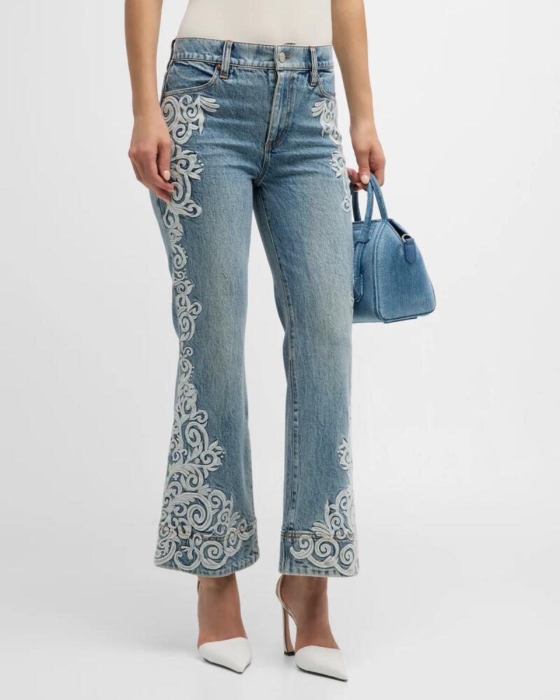 Alice + Olivia Beautiful Embroidered Cropped Bootcut Jeans Cover