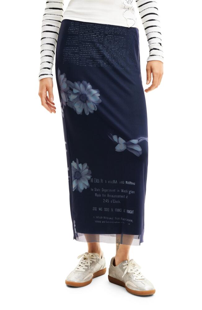 Desigual Tulle Newspaper Midi Skirt in Blue Cover