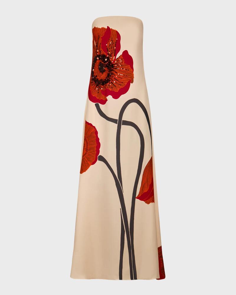 Johanna Ortiz Strapless Red Petals Embellished Maxi Dress Cover