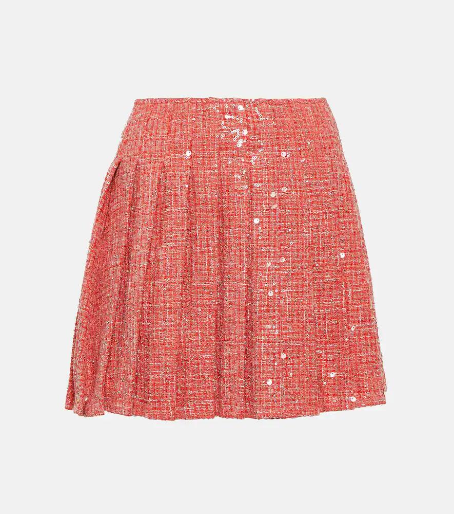 Self-Portrait Pleated sequined bouclé miniskirt Cover