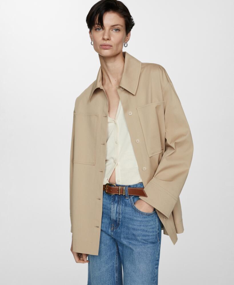 Mango Women's Pockets Detail Oversized Overshirt Jacket - Beige Cover