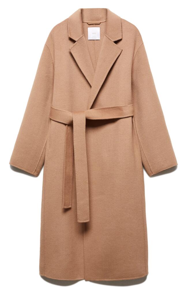 MANGO Wool Blend Wrap Coat in Medium Brown Cover