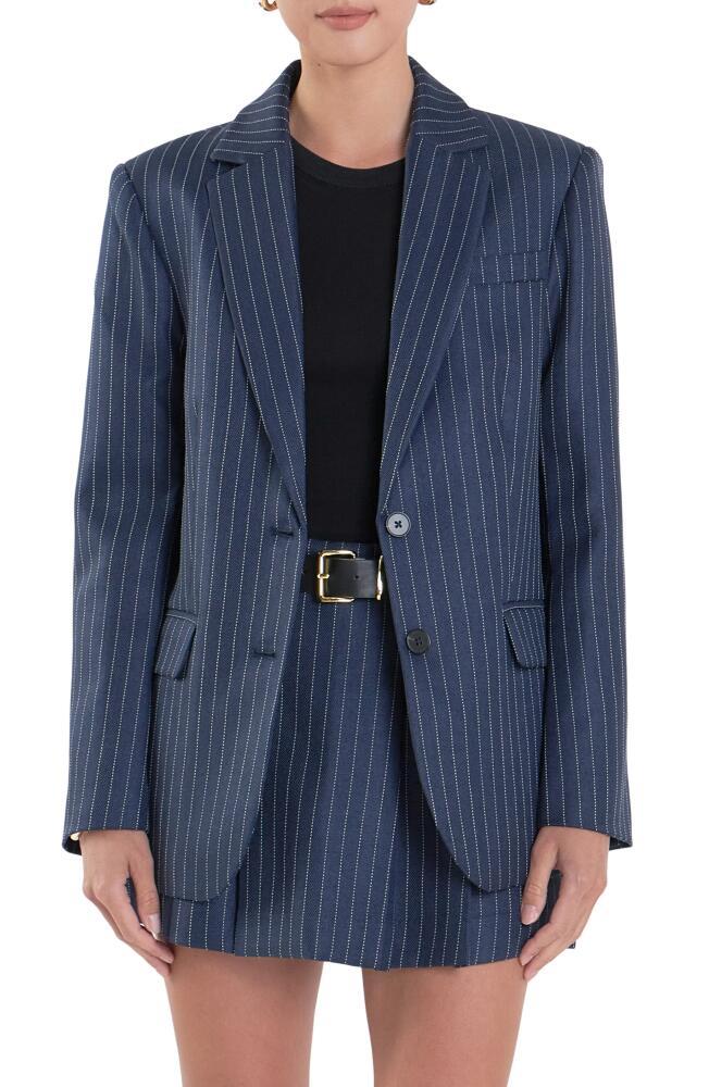 English Factory Stripe Oversize Blazer in Navy Cover