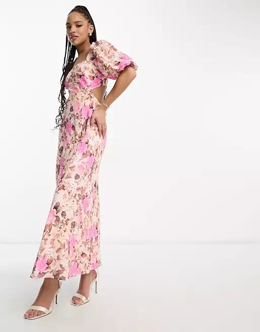 Ever New long sleeve maxi dress in leopard pink floral Cover