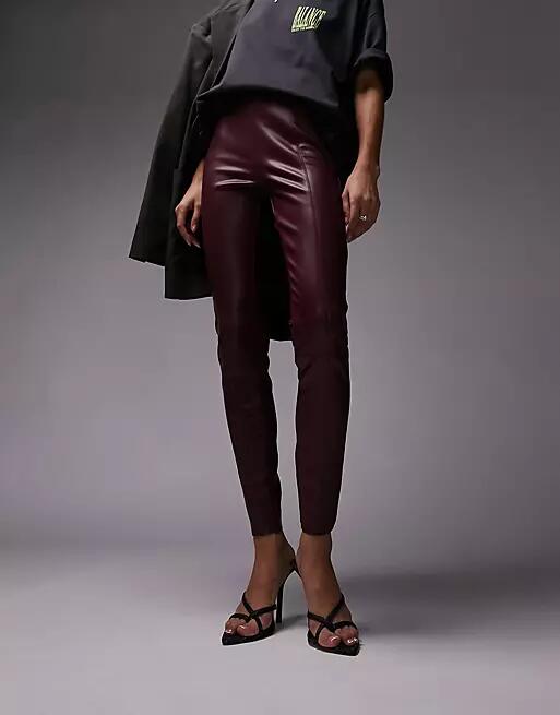 Topshop faux leather skinny pants in burgundy-Red Cover