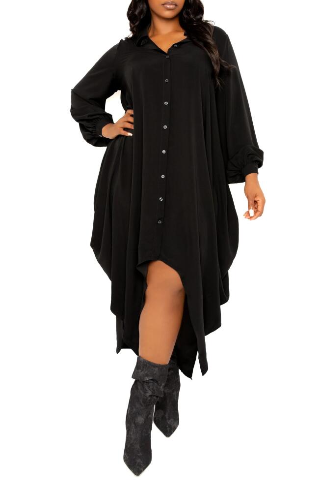 BUXOM COUTURE Drape Maxi Shirtdress in Black Cover