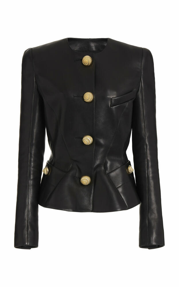 Balmain - Collarless Leather Jacket - Black Cover