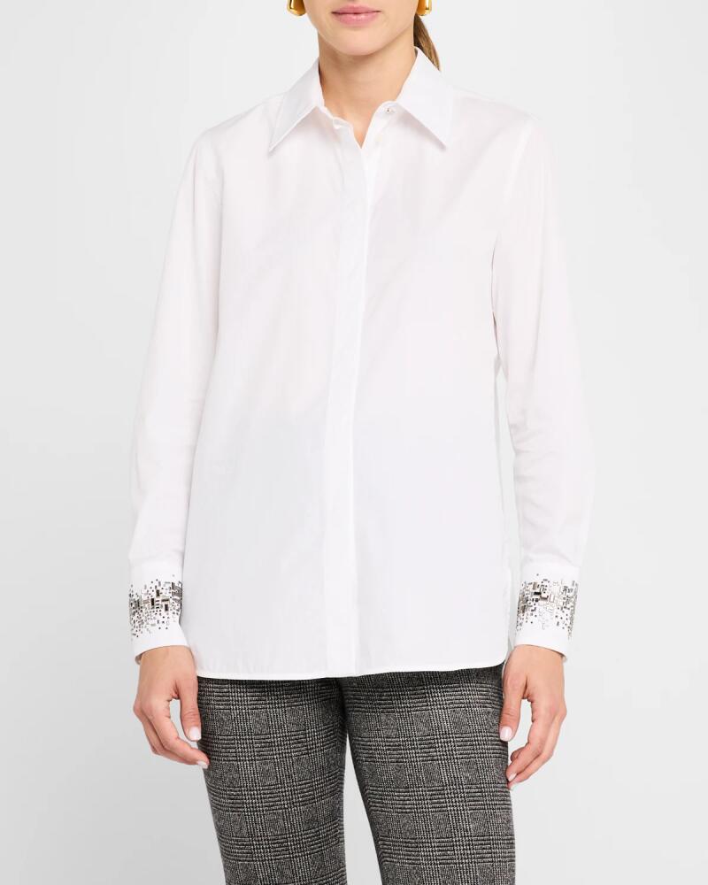 Max Mara Studio Queva Beaded Button-Down Cotton Shirt Cover