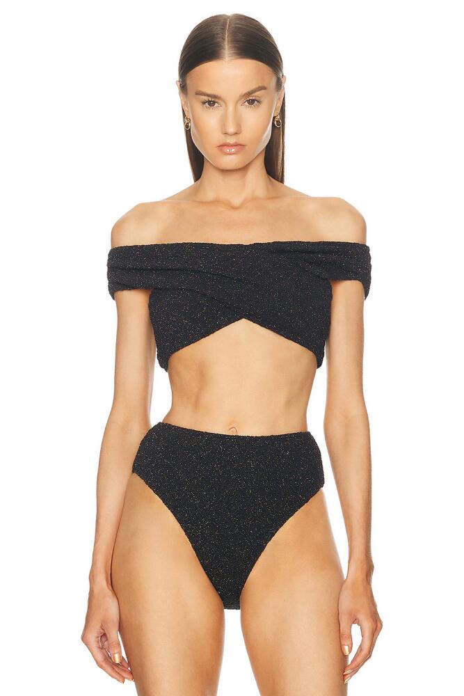 PatBO Metallic Jacquard Off The Shoulder Bikini Top in Black Cover