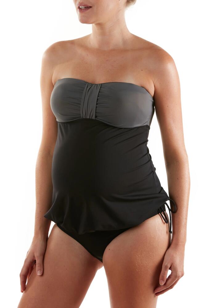 Cache Coeur Eden Two-Piece Colorblock Maternity Tankini Swimsuit in Black Cover