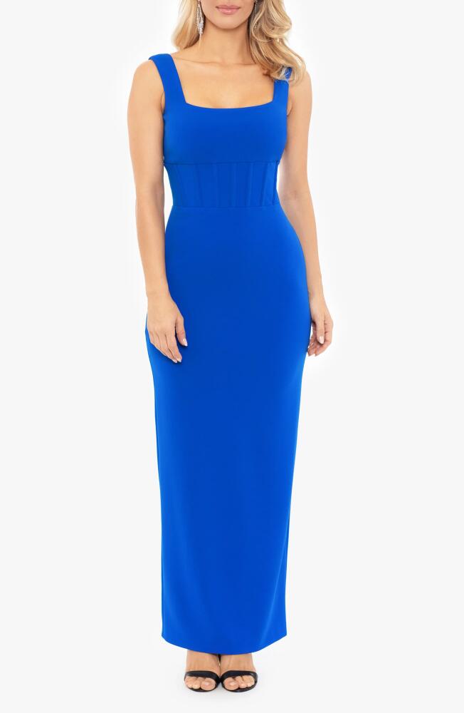 Betsy & Adam Scuba Crepe Column Gown in Cobalt Cover