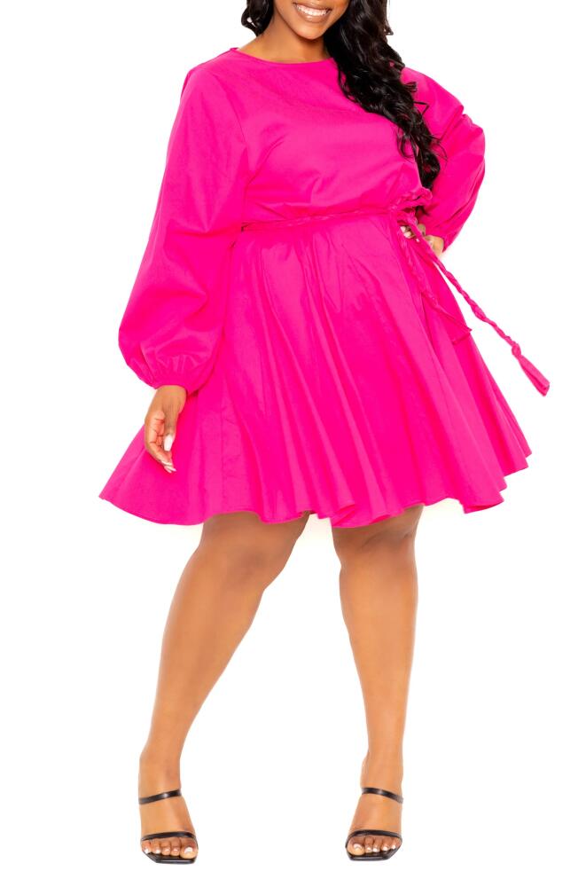 BUXOM COUTURE Tie Belt Long Sleeve A-Line Dress in Pink Cover