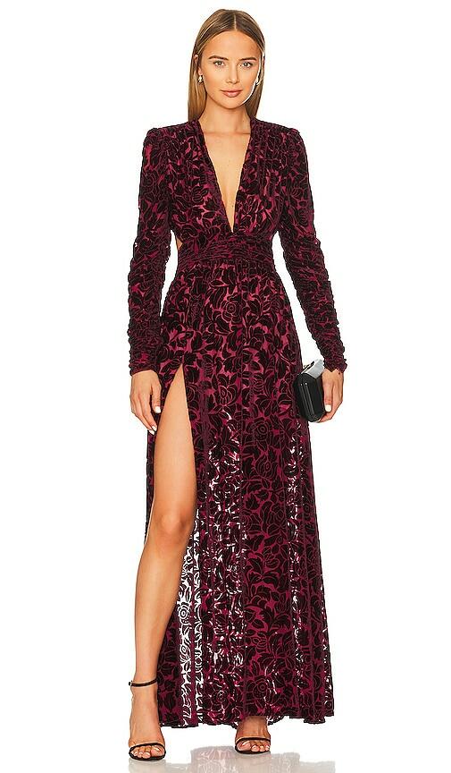 Bronx and Banco Velvet V-Neck Maxi Dress in Burgundy Cover