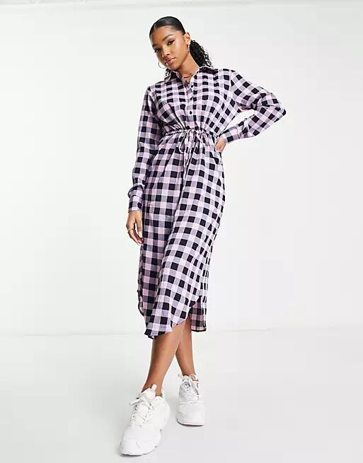 JDY exclusive midi shirt dress in pink & black check Cover