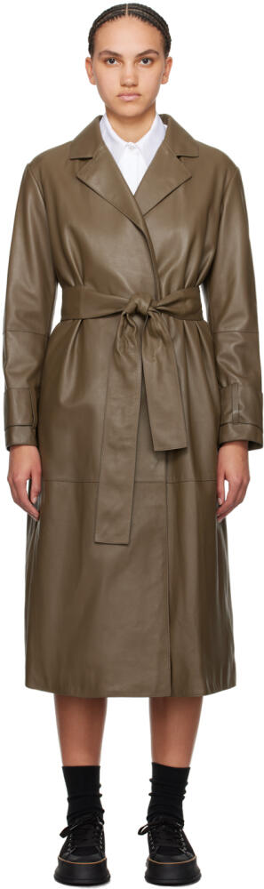 BOSS Brown Belted Leather Coat Cover