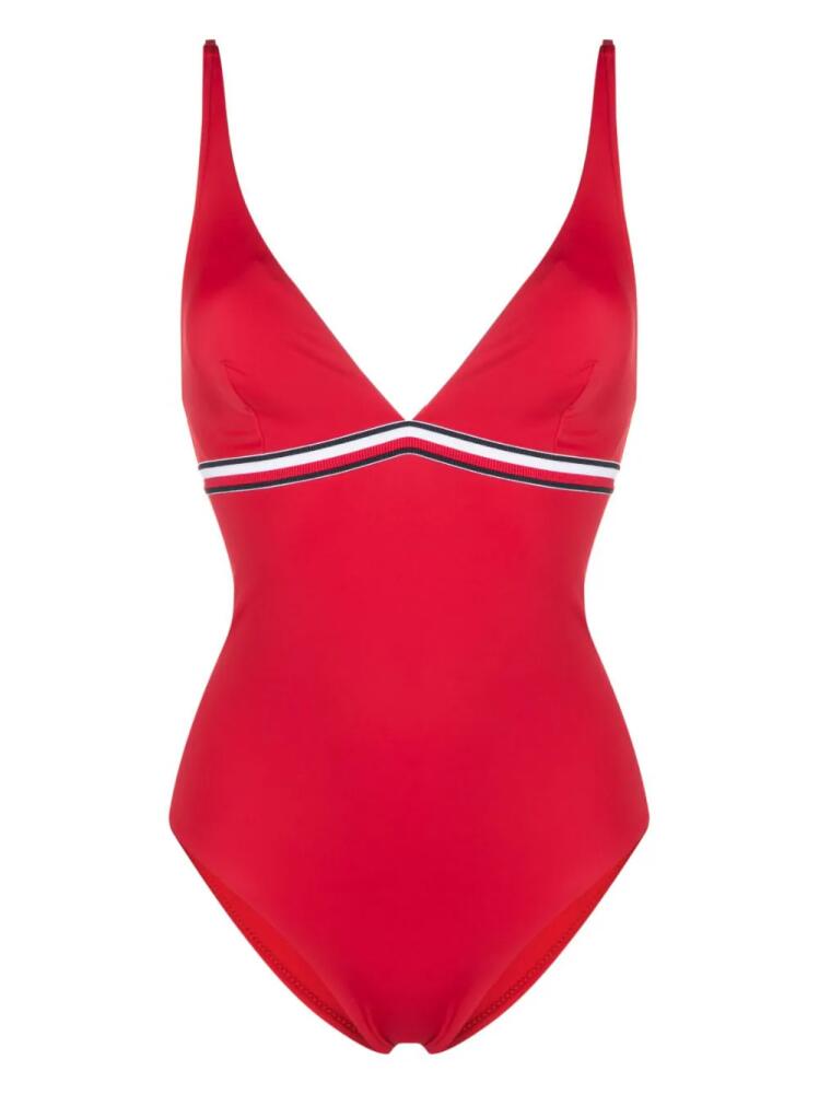 Tommy Hilfiger striped V-neck swimsuit - Red Cover