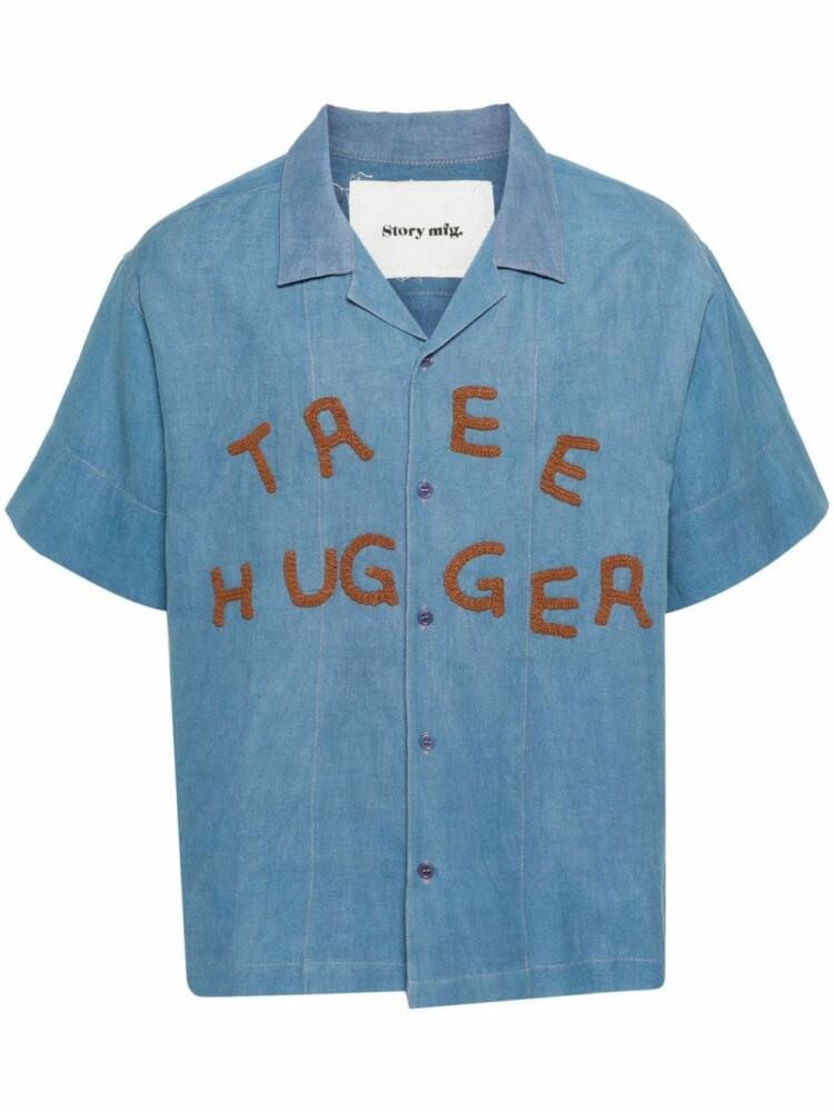 STORY mfg. Greetings appliqué shirt - Blue Cover