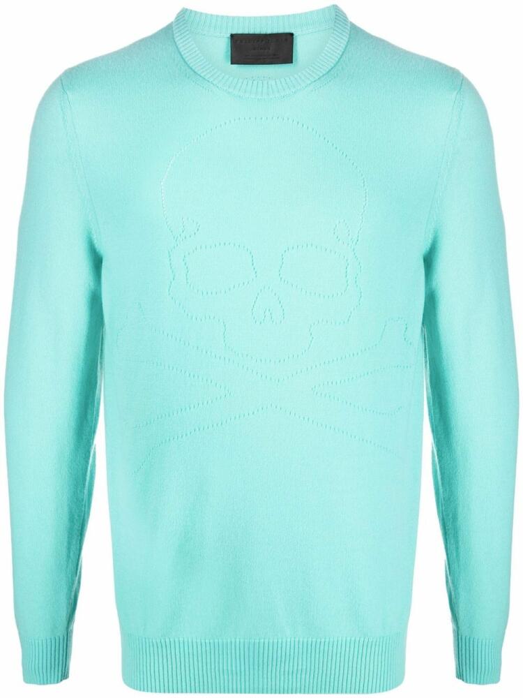 Philipp Plein fine-knit skull-motif jumper - Blue Cover