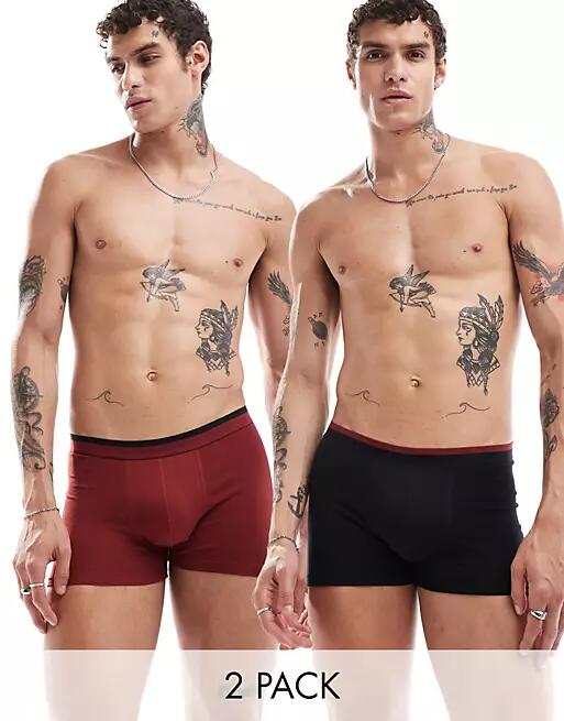 ASOS DESIGN 2 pack trunks in black and burgundy-Multi Cover