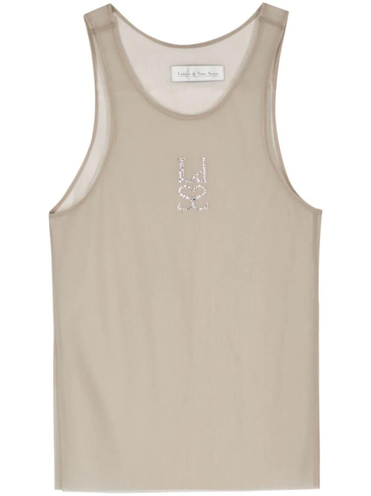 Ludovic de Saint Sernin rhinestones-logo sheer tank top - Neutrals Cover