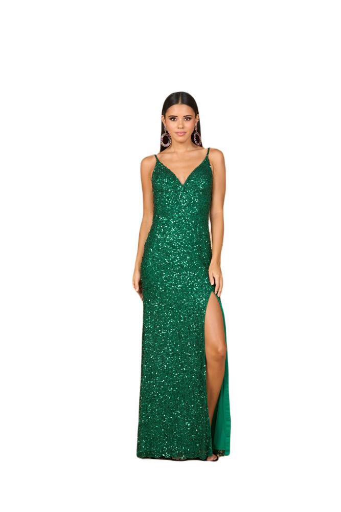 LARA New York Beaded V Neck Dress with Slit in Green Cover