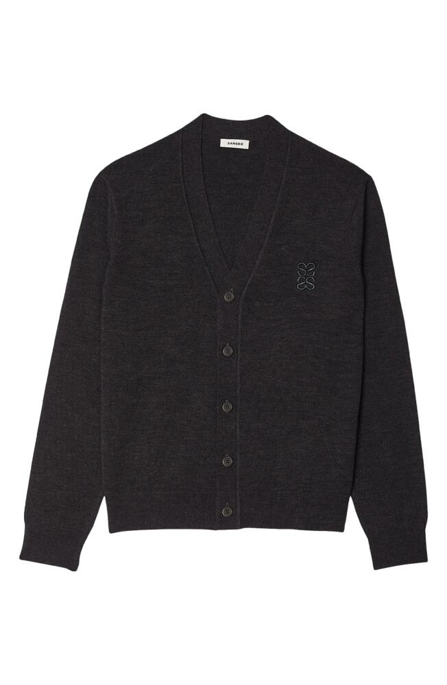 sandro Monogram Logo Patch Wool Cardigan in China Gray Cover