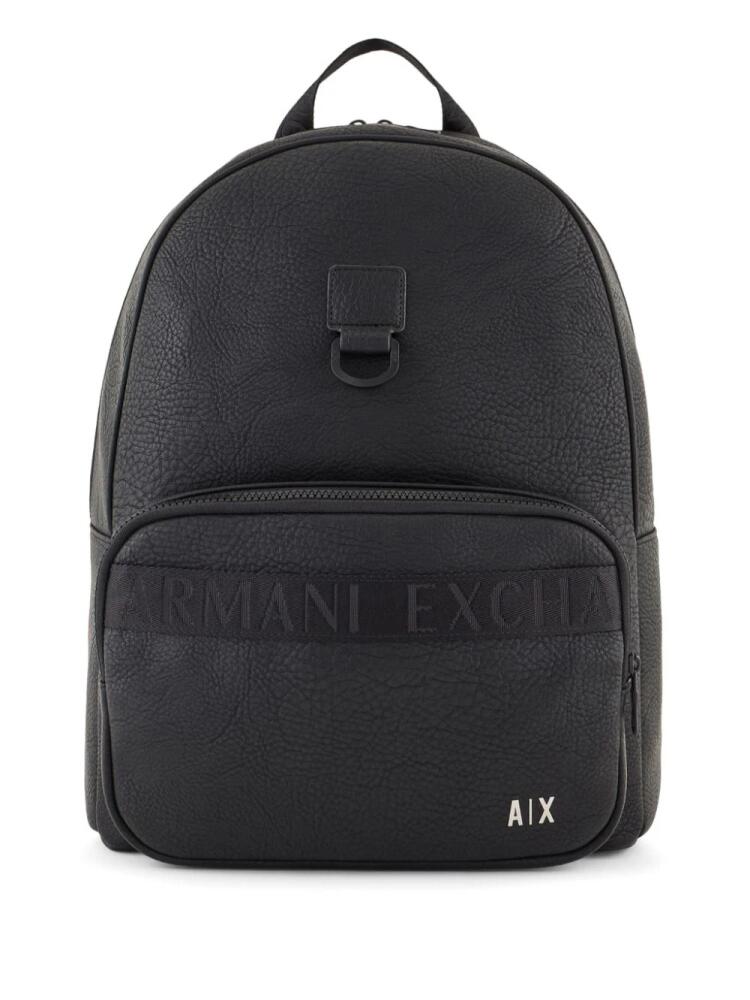 Armani Exchange logo-tape faux-leather backpack - Black Cover