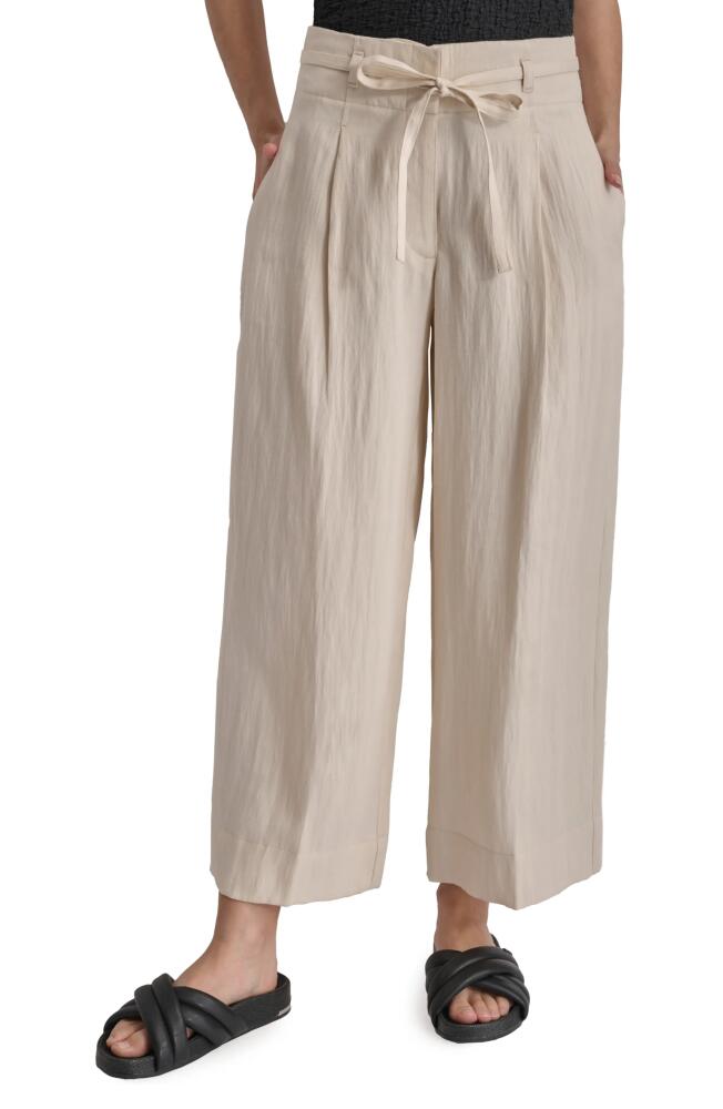 DKNY Tie Waist Wide Leg Pants in Parchment Cover