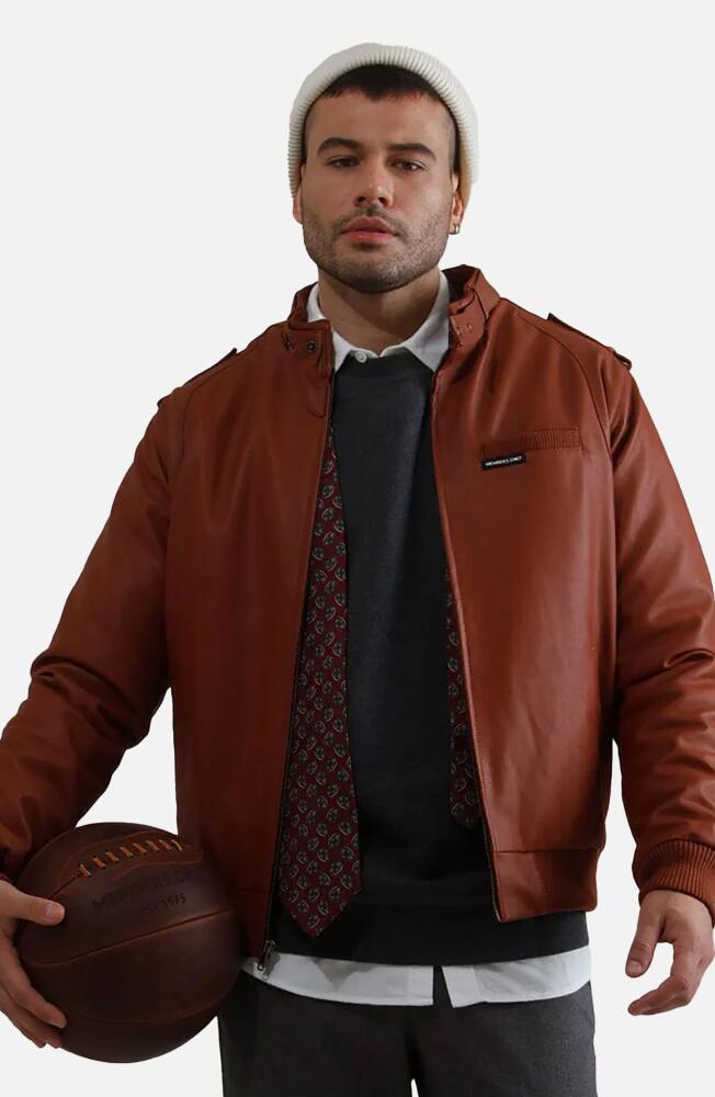 Members Only Men's Faux Leather Iconic Racer Jacket in Cognac Cover