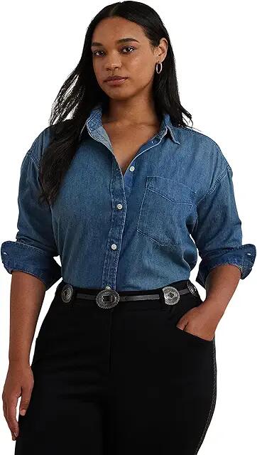 LAUREN Ralph Lauren Plus Size Relaxed Fit Denim Shirt (Autumn Blue Wash) Women's Clothing Cover