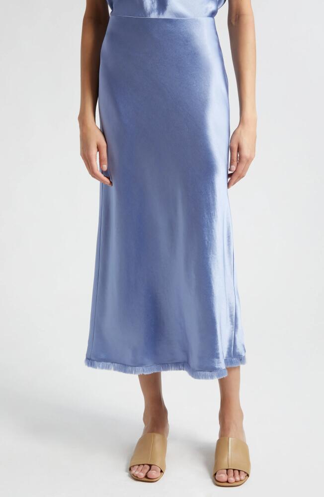 Vince Frayed Trim Satin Midi Skirt in Azure Gem Cover