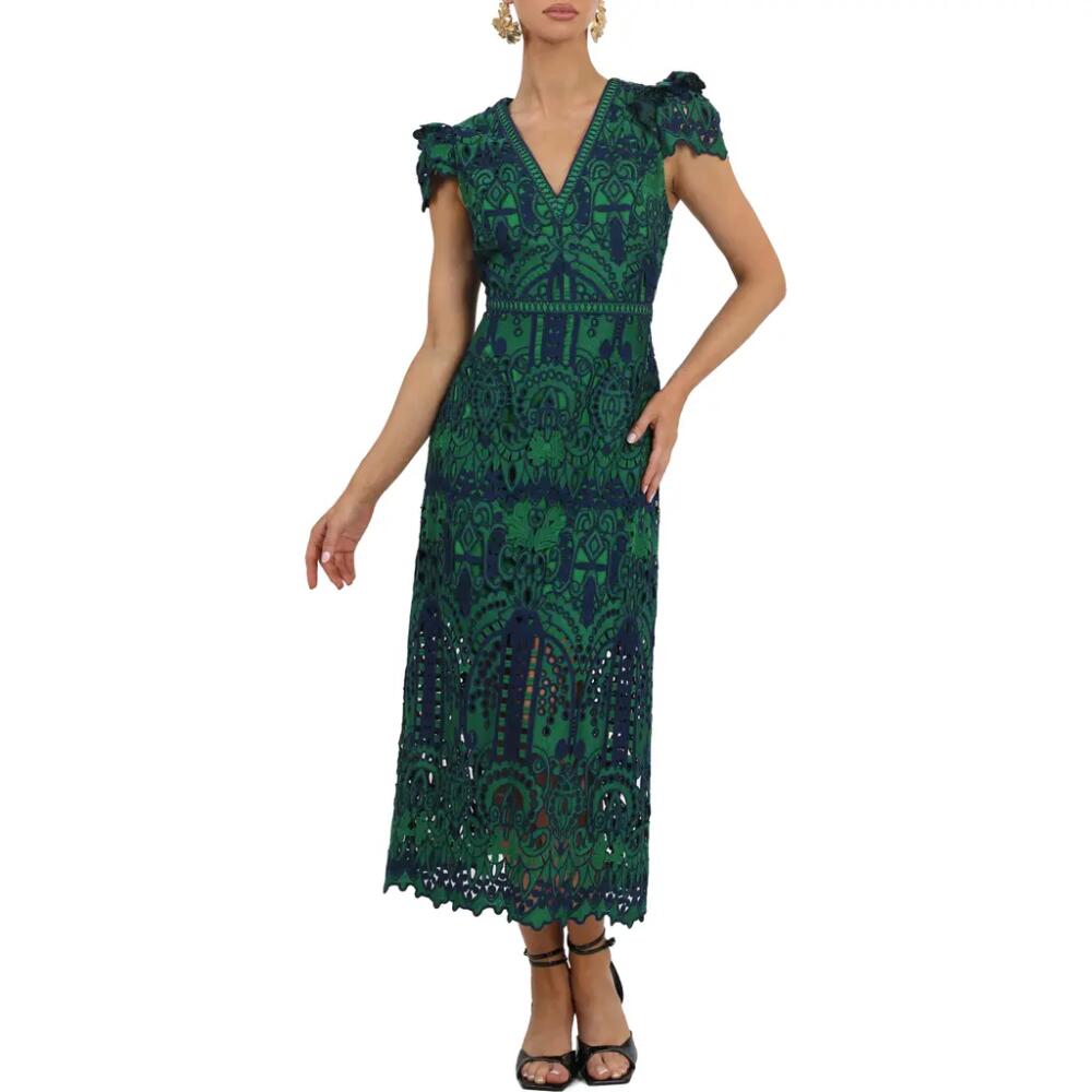 Adelyn Rae Lace Midi Dress in Navy Emerald Cover