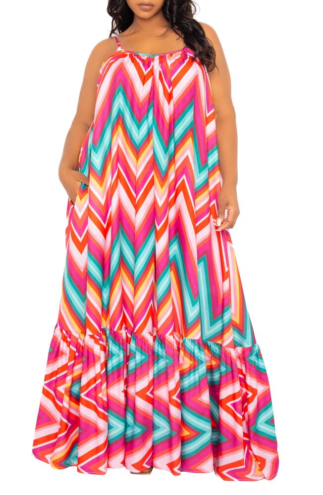 BUXOM COUTURE Chevron Print Maxi Dress in Pink Multi Cover